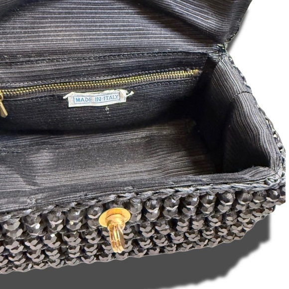 VINTAGE ANTIQUE black beaded box Style purse Elegant Black Beaded Handbag - Picture 4 of 10